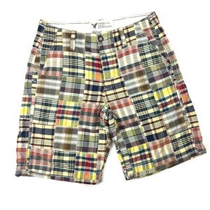 American Eagle Multicolor Patchwork Plaid 100% Cotton Knee Length Chino Short 32